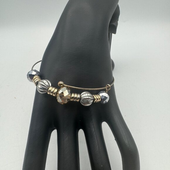 Goldtone Adjustable Beaded Bracelet Faceted Gemstone Accent Metal Crystal - Picture 1 of 4